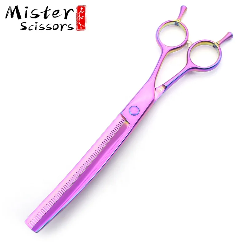 Pink Titanium Professional High Quality Pet Dog Grooming Curved Thinning Scissors 7.25 inch 440C Stainless Steel