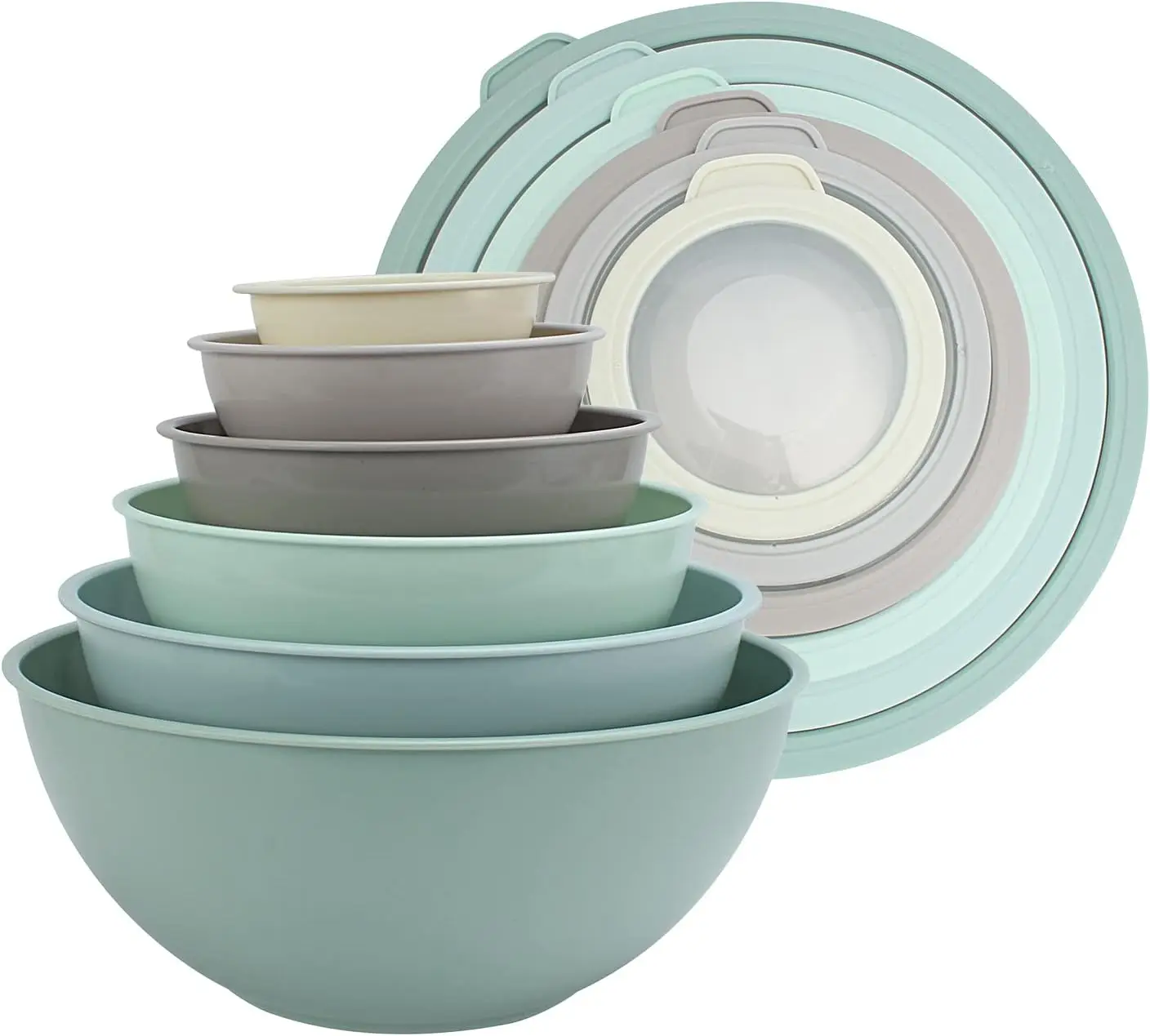 Mixing Bowls with TPR Lids 12 Piece Plastic Nesting Bowls Set includes 6 Prep Bowls and 6 Lids Microwave Safe