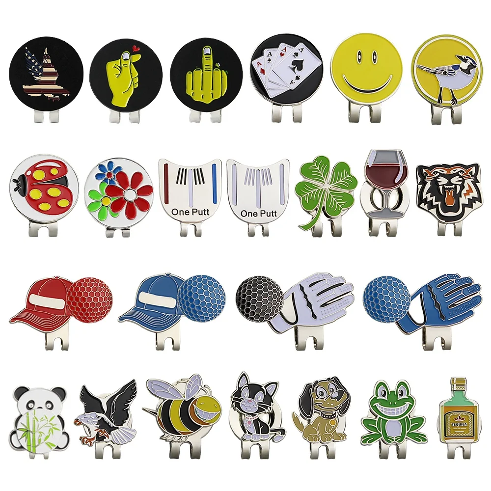 Golf Ball Mark with Golf Hat Clip Magnetic Alloy Birdie One Putt Eagle Tiger Cap Glove Design Magnetic Golf Ball Marker Hat Clip