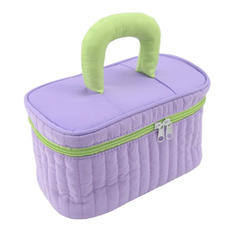 New Design Macaron Bright Color Quilted Makeup Bag Cosmetic Bag Travelling Portable Square Patchwork Makeup Zipper Case