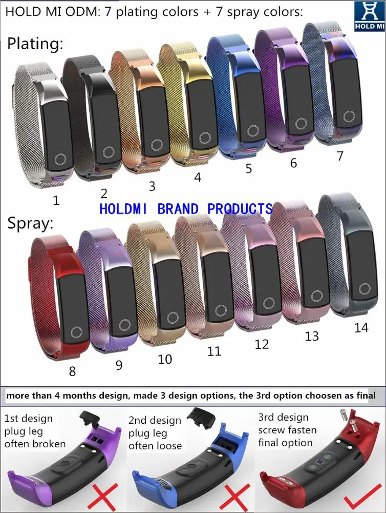 Factory price  Holdmi 7082 series black color magnetic SS milanese watch strap for HUAWEI honor band 4