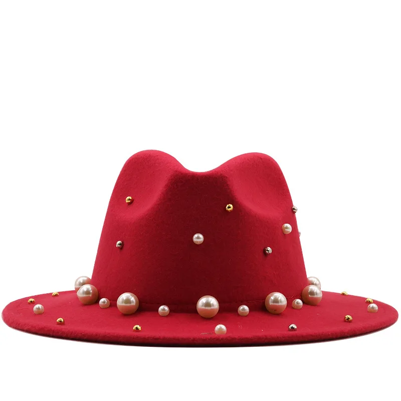 Fedora Hat with Pearl Solid Color New Designer Fedora Hats