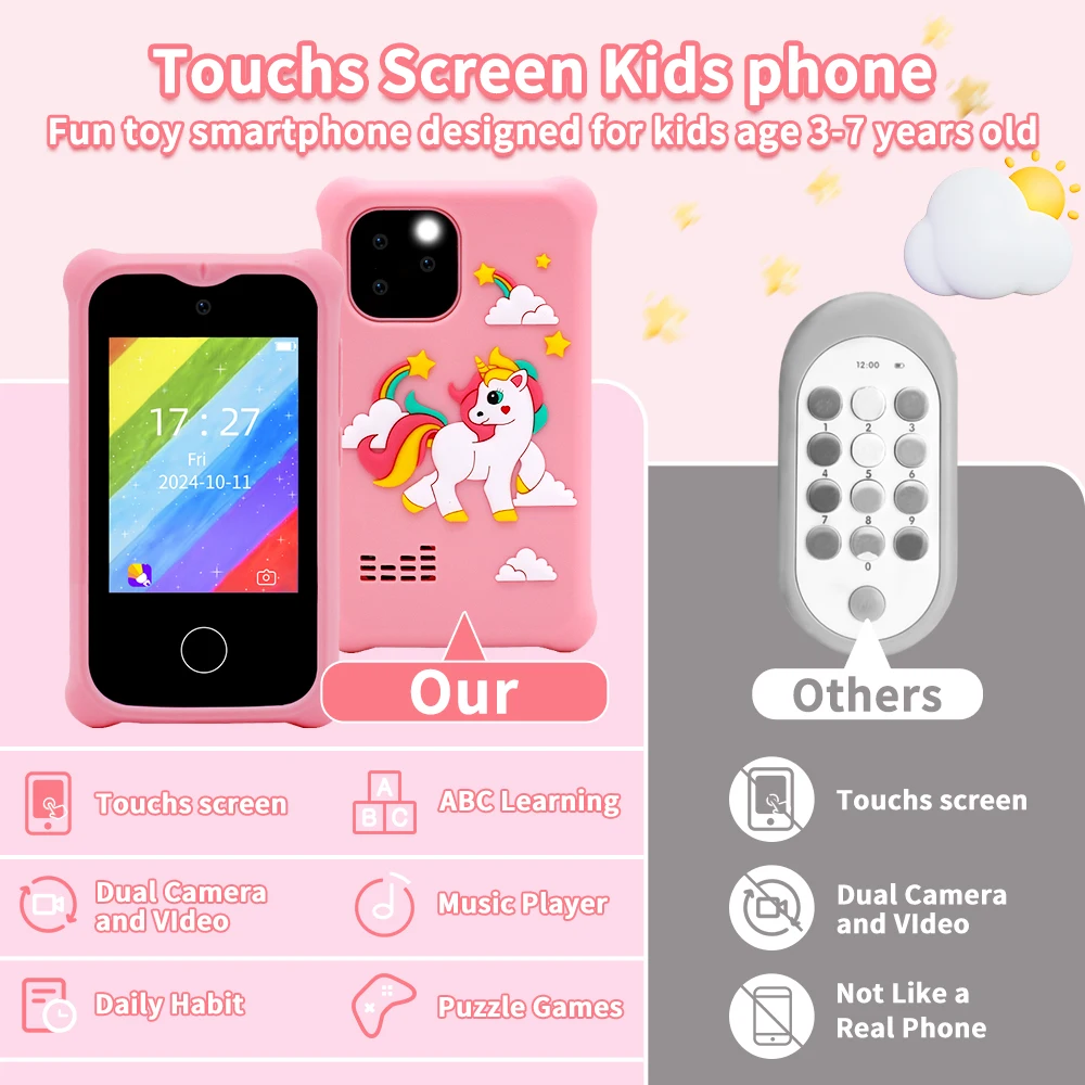 2.8 Inch Touch Screen Rechargeable Kids Smart Phone Mobile Smart Cell Phone With Camera For Kids Toddler Smart Phone