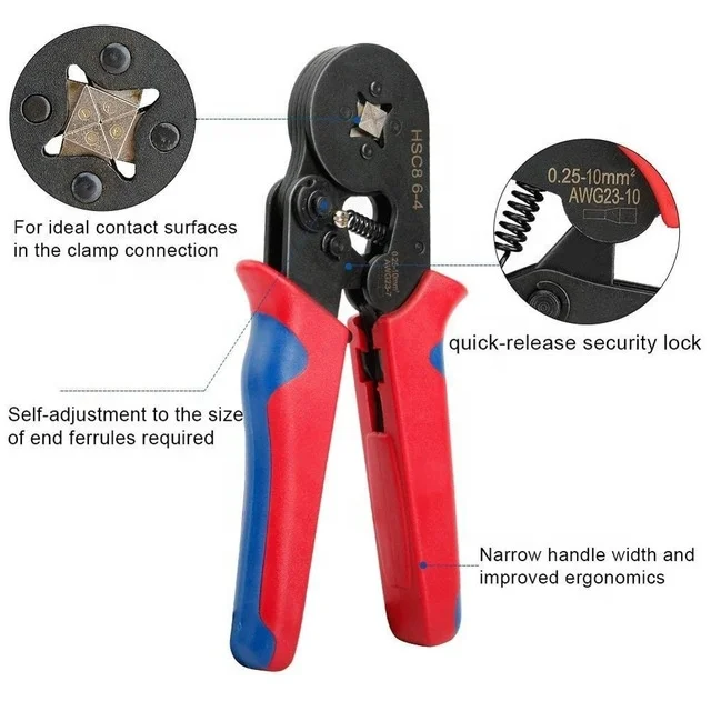 HSC8 6-4/6-6 0.25 - 6mm2 AWG10-23 Crimping Plier Tool With 800pcs Cable Wire Terminal Connector  Kit Set