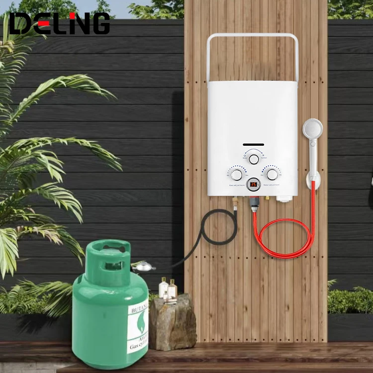White Outdoor Portable Waterproof Water Heater Camping RV High Power Instant Heating Gas Water Heater