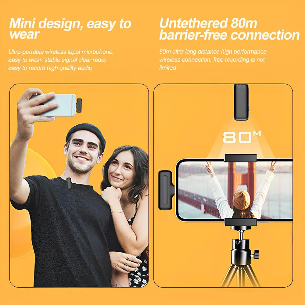 J13 Wireless Lavalier Microphone Wireless Lavalier Microphone Audio Video Recording Mini Mic for iPhone/iPad Type-C Android
