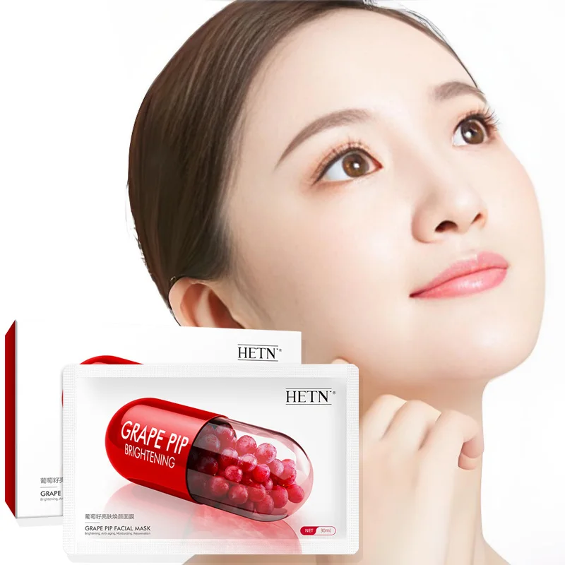 OEM Private Label 5pcs/box Deep Moisture Whitening Skin Care High Concentration Grape Seed Facial Mask for Daily