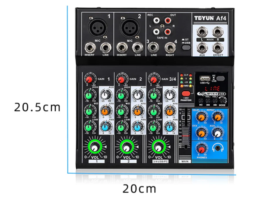 TEYUN AF4  4-way digital controller  5V powered microphone reverb  mixer front effects bidirectional transmission mode