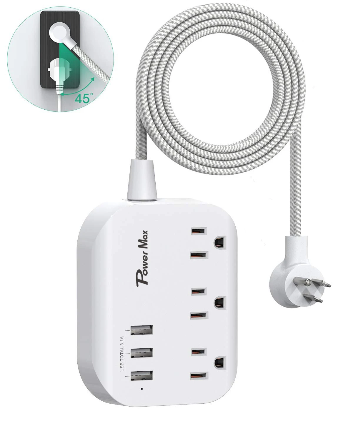 Power Strip Surge Protector, 6 Outlets and 3 USB Ports 5FT Long Extension Cord, Flat Plug Overload Surge Protection Outlet Strip