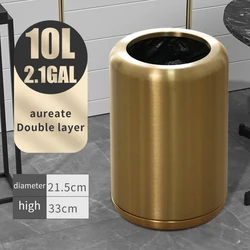 Leasylife10L/2.1GAL thickened double-layer metal waste bin round stainless steel trash can without cover