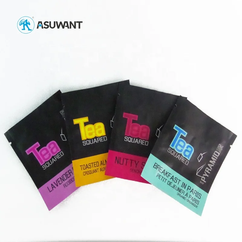 Custom Multi-color Compostable Retail Tea Packaging Metallic Laminated Foil Heat Seal Empty Tea Sachet Bags
