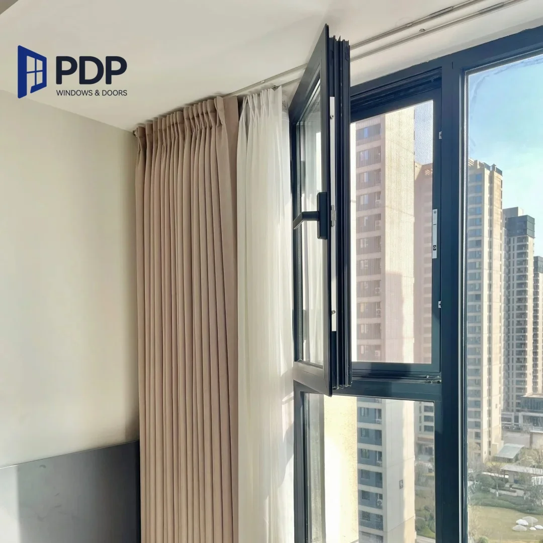 China Supplier Coating Finish Modern Glass Tilt And Turn Aluminum Black Window
