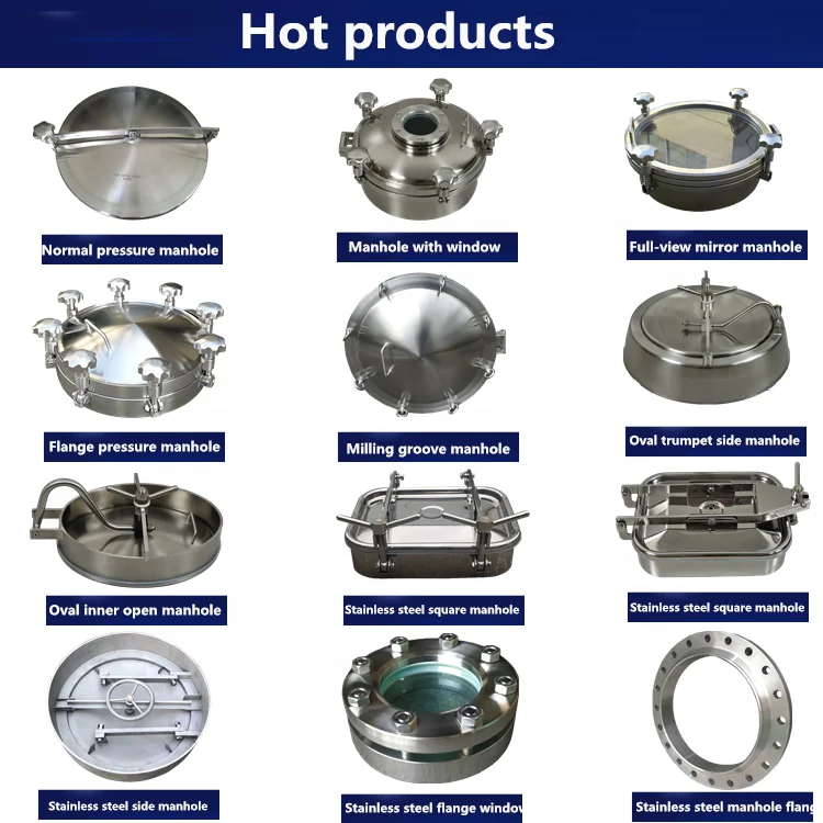 Hygienic Food Grade DN400 Beverage Matt Finished Hatch Sanitary Stainless Steel Manway Round Cover Manhole For Non Pressure Tank