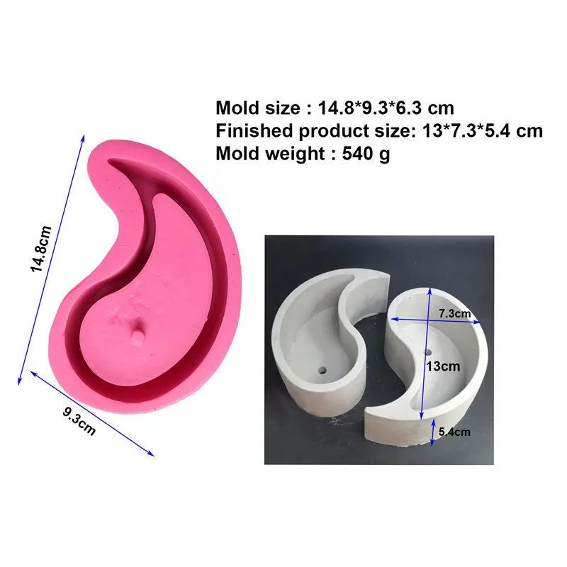 DIY Creative Tai Chi Shape Clay Cement Silicone Mold Succulent Plants Yin Yang Flower Pot Mould