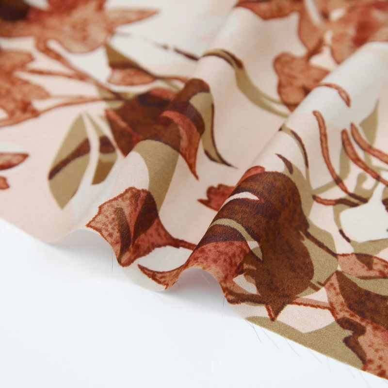Beautiful 6 A Grade silk satin with spandex 16mm leaves digital printing fabric spring summer dress