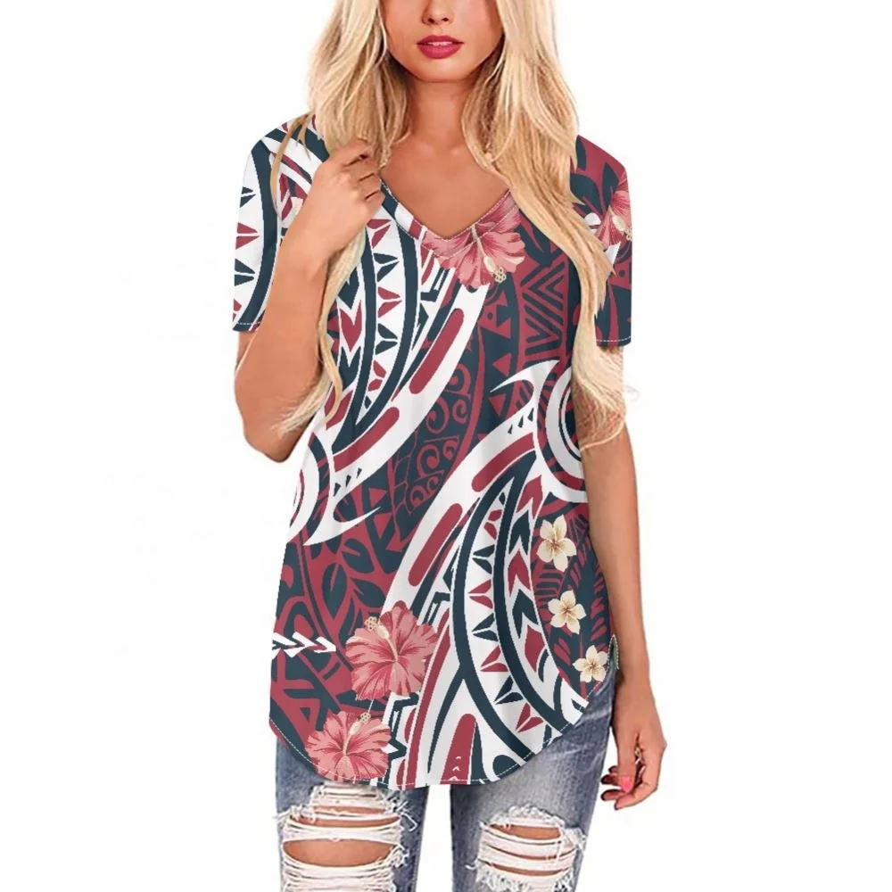 Woman Tops Fashionable Polynesia Hibiscus Plumeria Flower Print Plus Size Women T Shirts High Quality Tops For Women 2022