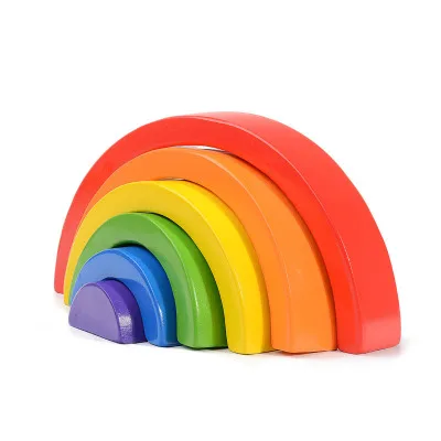 
Amazon hot selling 6PCS educational rainbow bridge stacking game wooden rainbow puzzle building blocks toys for kids 