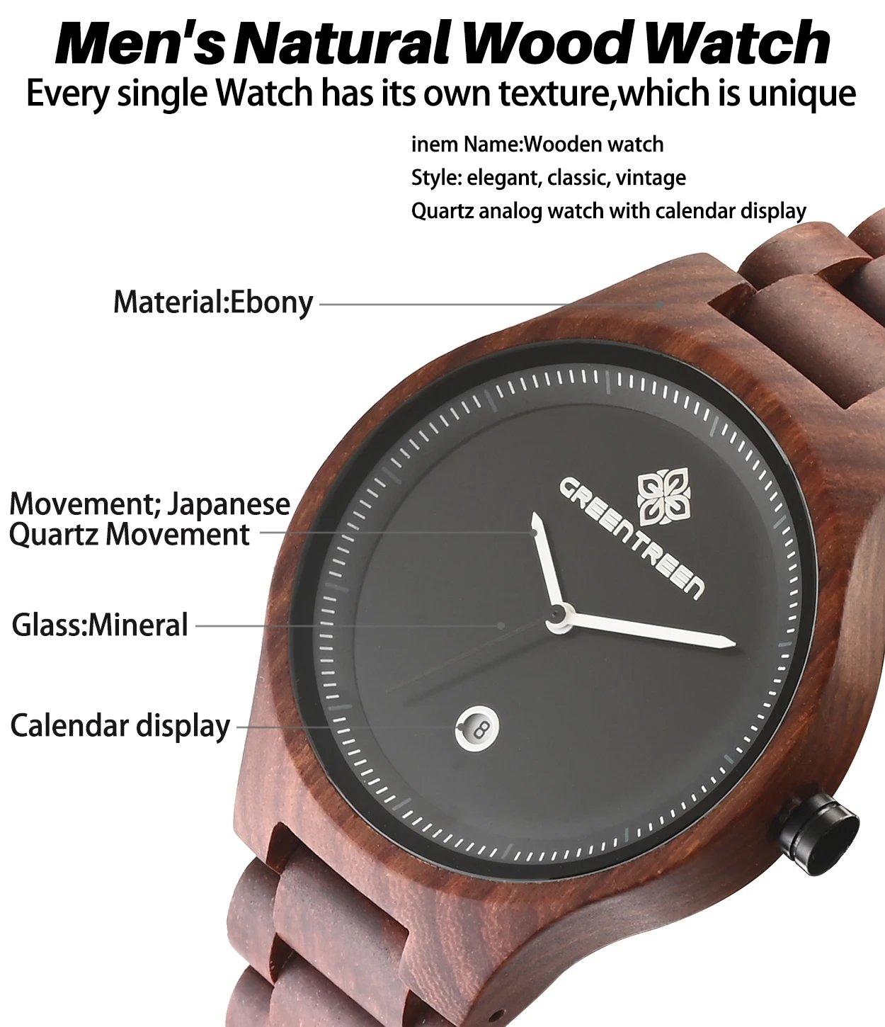watch for men for sale on Amazon Classic design, red sandalwood, environmentally friendly materials