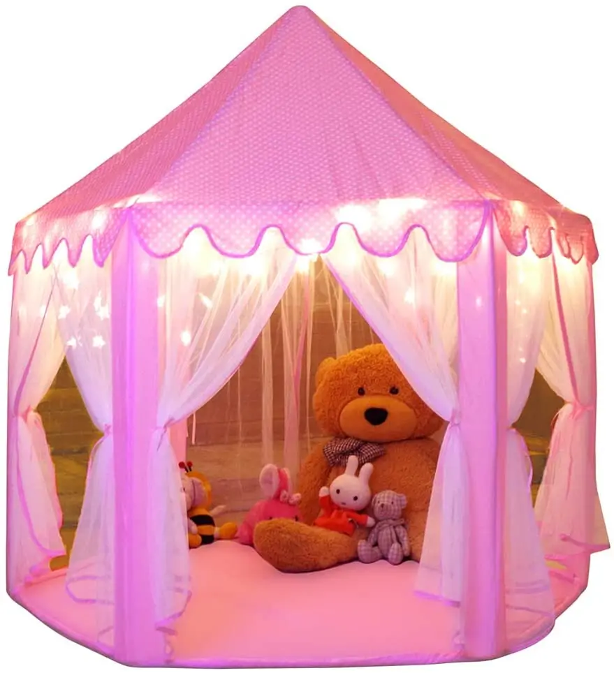 
Princess Tent Bonus Star Lights Girls Large Hexagon Playhouse Kids Castle Play Tent for Children 