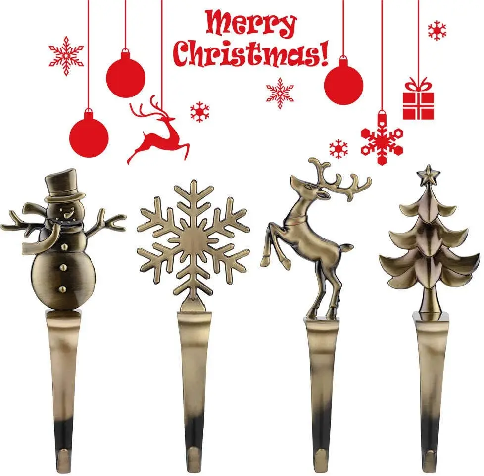 Custom Set of 4 Christmas Stocking Holders Zinc Alloy  Christmas Stocking Hangers Large Christmas Stockings