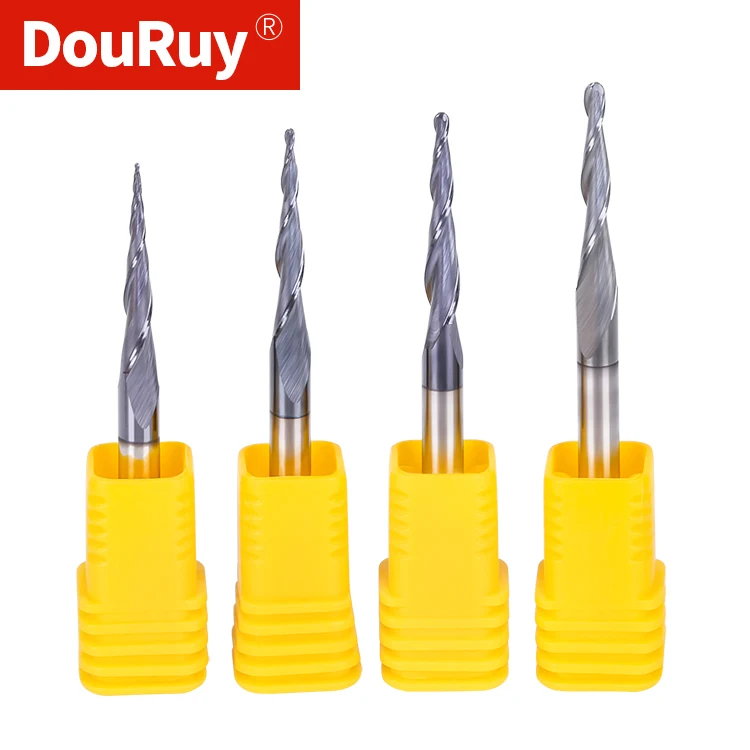 DouRuy Solid Carbide Taper Ball Nose Endmill Cutter for Wood Carving and engraving