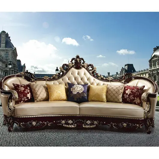 Chinese Style Furniture Sets Genuine Leather 1+2+3 Seater Wooden Villa Sofa Living Room Leisure Sectional Sofas