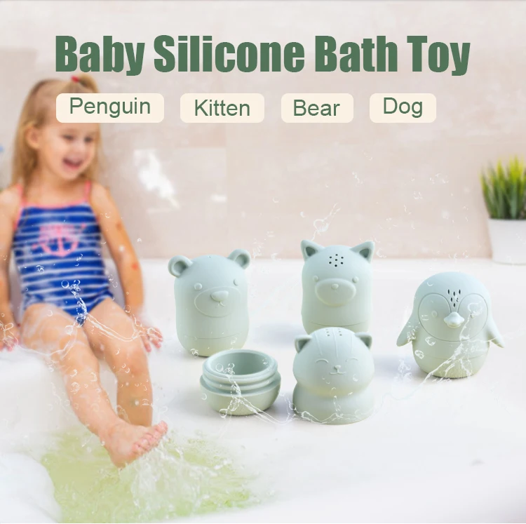 2024 Custom Logo Silicone Bath Toys Soft Animals Squirt Water Bathtub Toy BPA Free Water Spray Baby Bath Toy