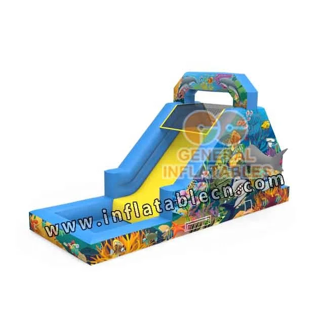 Ocean shark inflatable water slide with pool waterslide pool blow up slide