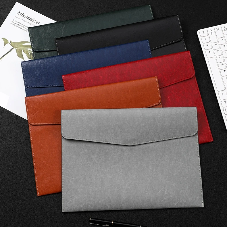 Factory Price A4 File Holder PU Leather Pouch Organizer Document Storage Bag Data Book File Bill Folder School Office Supplies