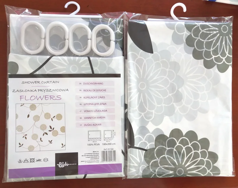 Printed design PEVA shower curtain with hooks very cheap price with good quality