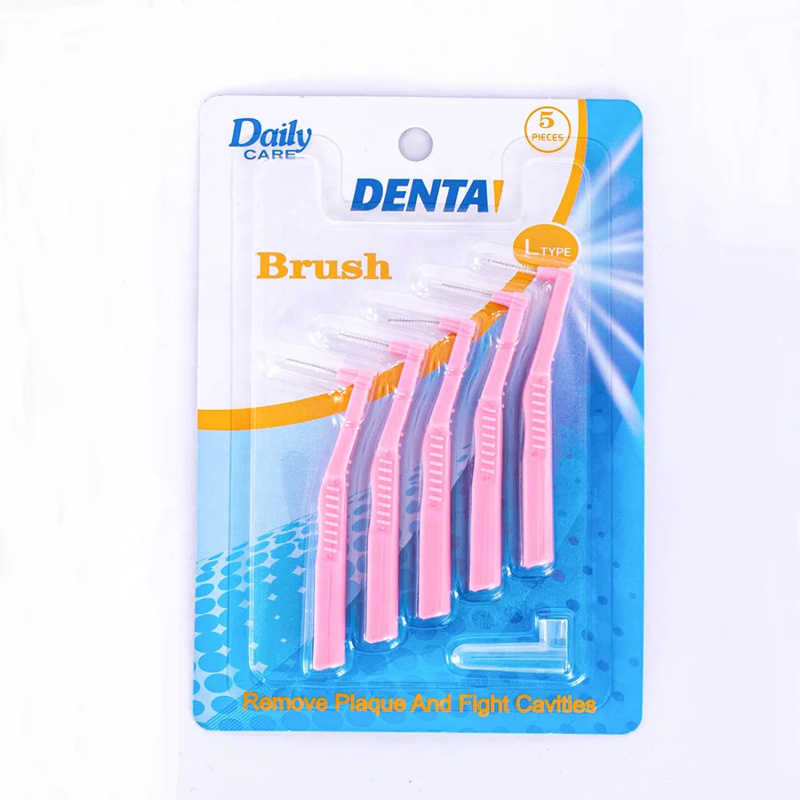 Wholesale L-shaped interdental brush cleans space between teeth and protects gums.