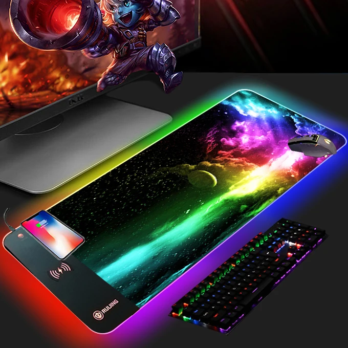 Пользовательский логотип большой игровой 15 Вт быстрая RGB Беспроводная зарядка коврик для мыши