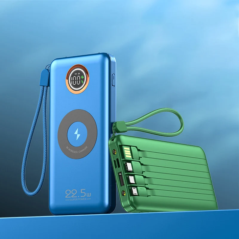 Multifunction 7-in-1 Power Bank 20000mAh External Battery Wireless Charge 18W 20W 22.5W PD Fast Charging Power Bank