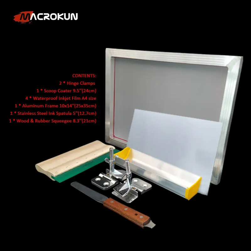 DIY Screen Printing Starter Kit with 110 Mesh aluminum frame 10'x14' 25cm*35cm