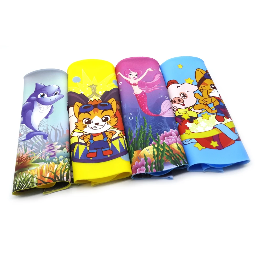 Kids Swimming Caps Fashion Custom Silicone Caps with Multicolor and Various Patterns with Customized Logo