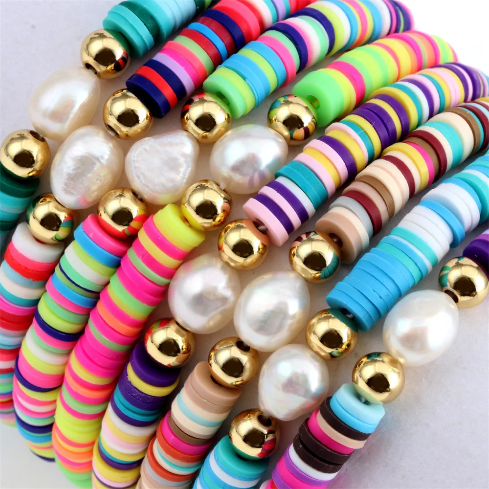 Fashion Beach Surfing Polymer Clay Rainbow Elastic Boho Quality Jewelry Beaded Woman Pearl Bracelet