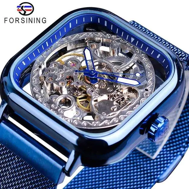 Forsining Watch Mechanical Skeleton Watches Gold Square Transparent Luxury Gold Relogio Masculino Erkek Kol Saati 7 Buyer