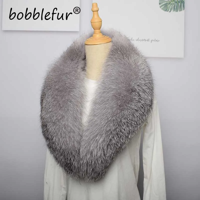 MWFur Silver Fox Hair Collar For Winter Fashion Fox Fur Collar For Women Men Winter Fashion Silver Fox Fur Collar Scarf