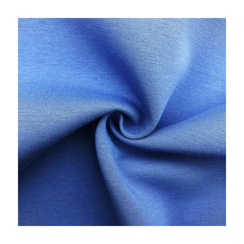 Eco-friendly and breathable 320gsm 68.5%Cotton 23%Polyester 8.5%Spandex CVC dyed double sided warp knitted scuba fabric for coat