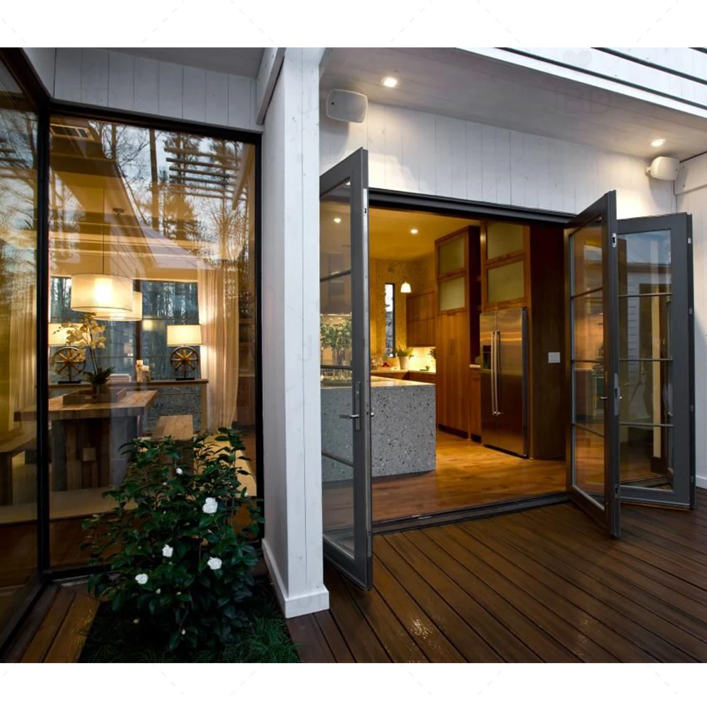 Aluminum Bi Folding Accordion Sliding Door with Locks Commercial Residential Lowes Glass USA Foldable Graphic Design Modern JBD