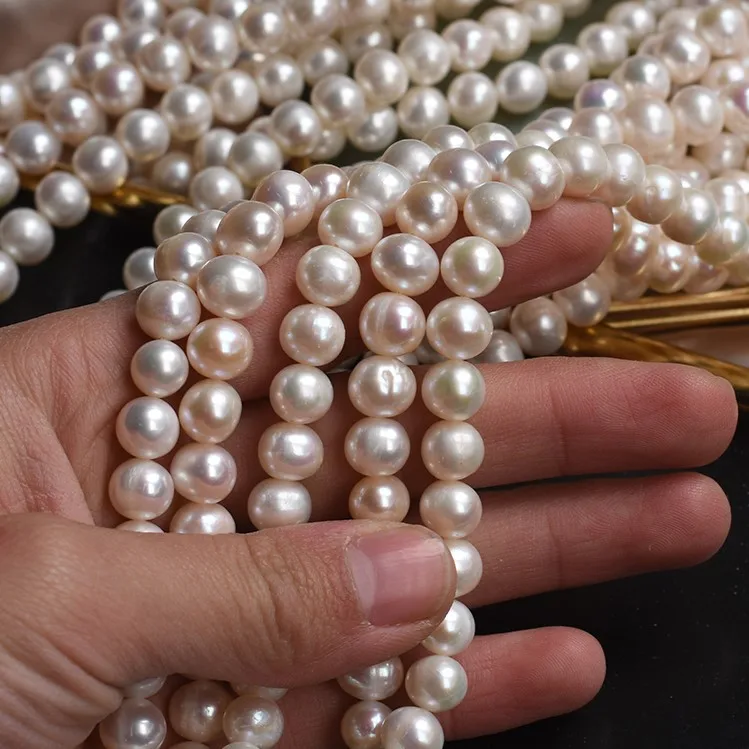 
8mm punch natural fresh water pearl necklace semi-finished beads with growth lines 