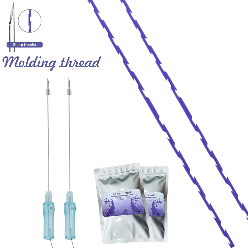 Strong effect face lifting absorbable  barbed molding cog 19G100mm sharp needle PDO threads for eye brow
