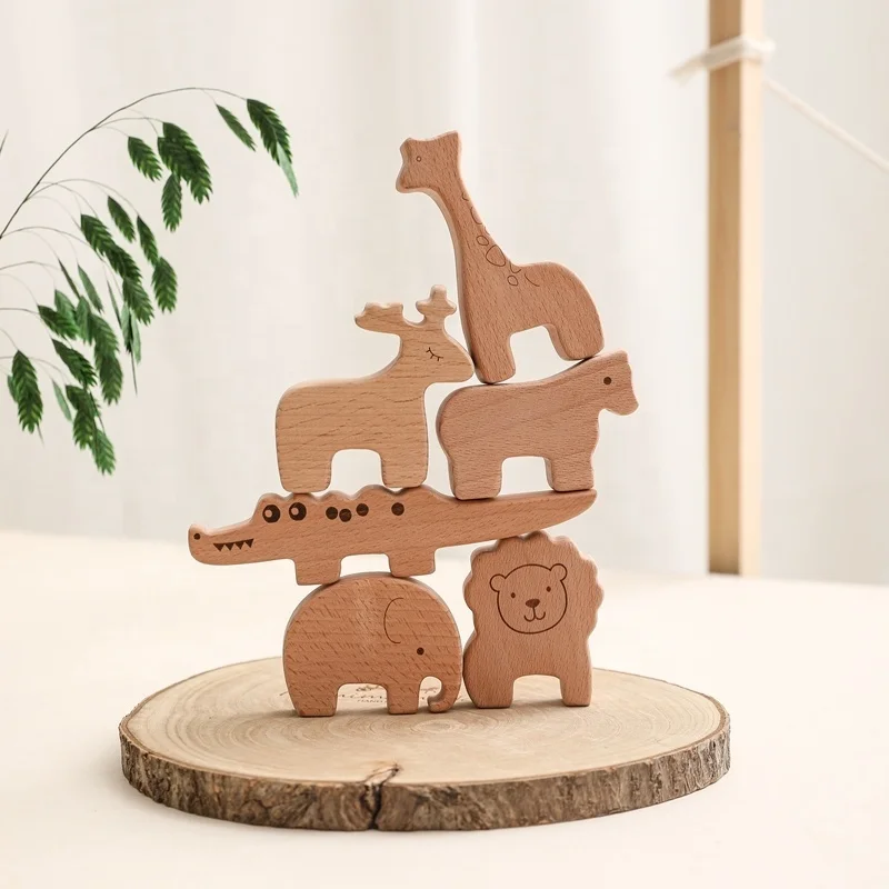 LoveBond Baby Puzzle Silicone Wood Animal Puzzle Toy Montessori Toys Preschool Early Learning Educational Toys Stacking Blocks