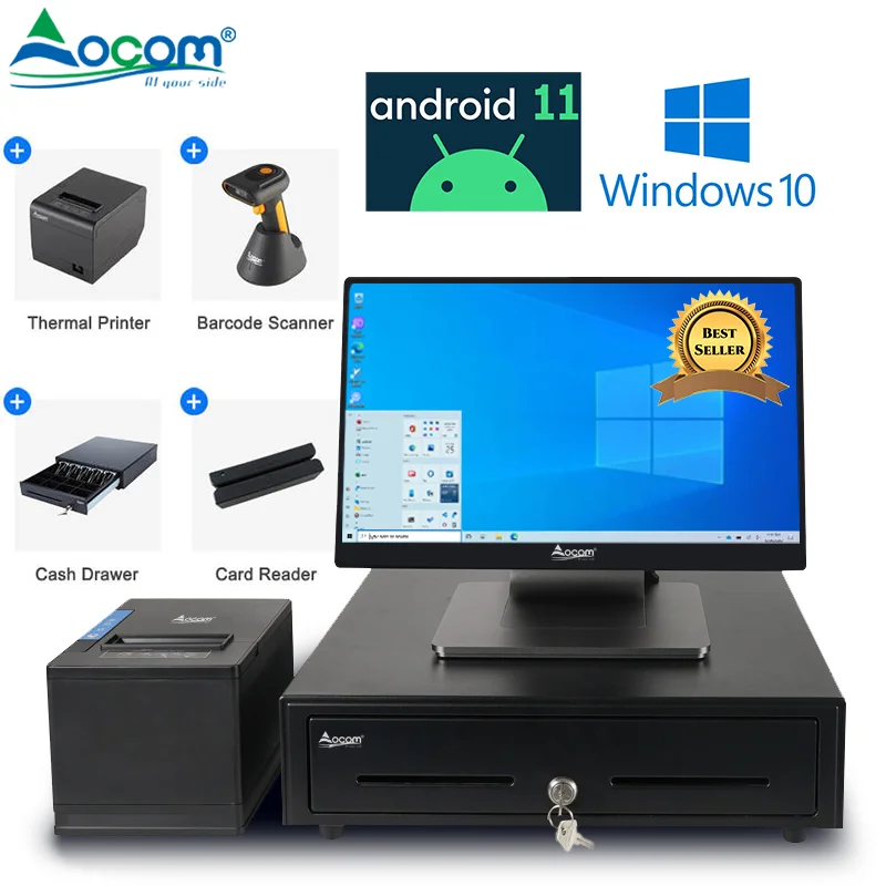 15.6Inch Window11 Win10 Android 11 Cash Credit Card Machine Android Pos Computer Terminal With Printer Caja Registradora