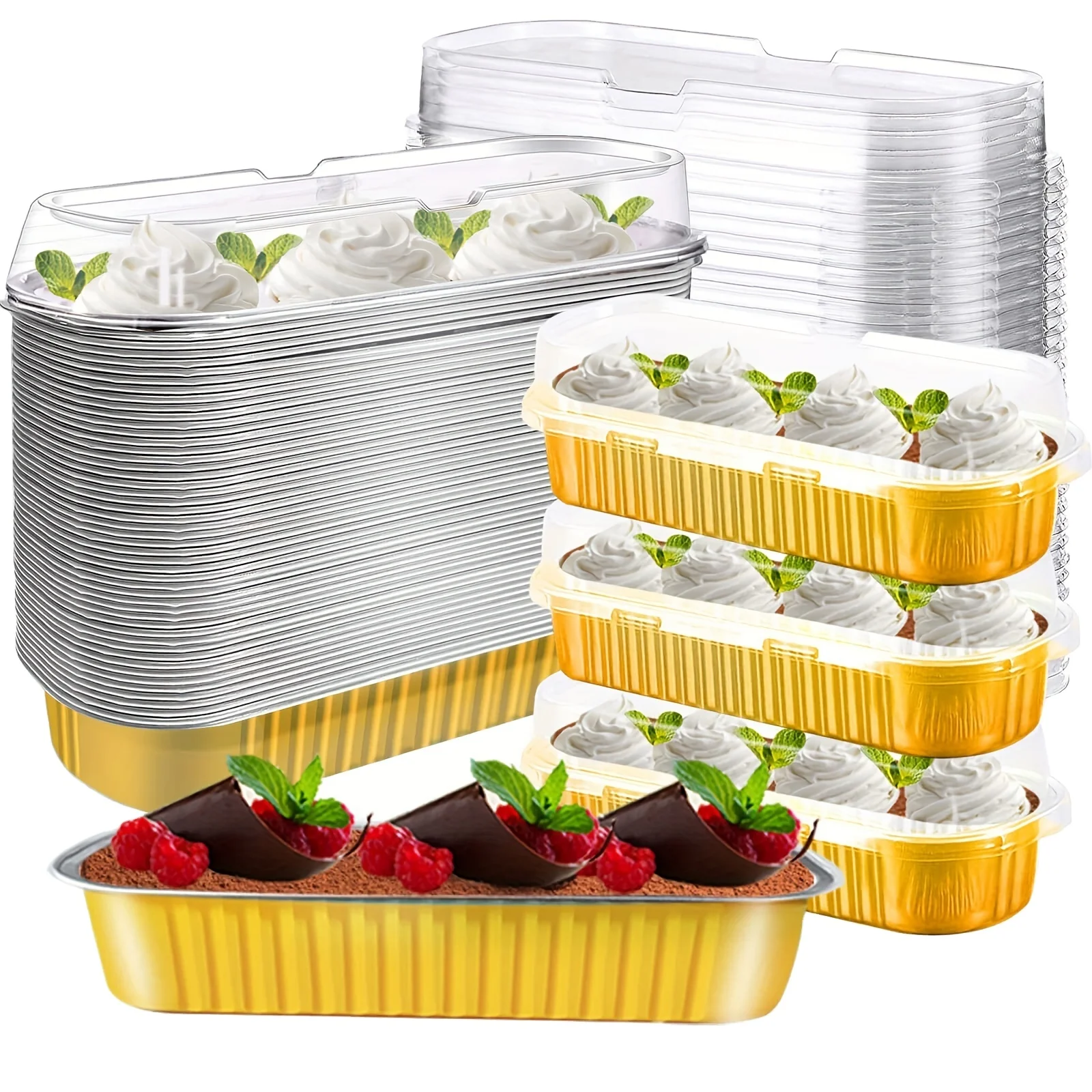 30/50pcs Disposable Aluminum Baking Pans with Lids - 6.8 Oz Mini Cake and Brownie Loaf Pans - Rectangle Muffin Tins