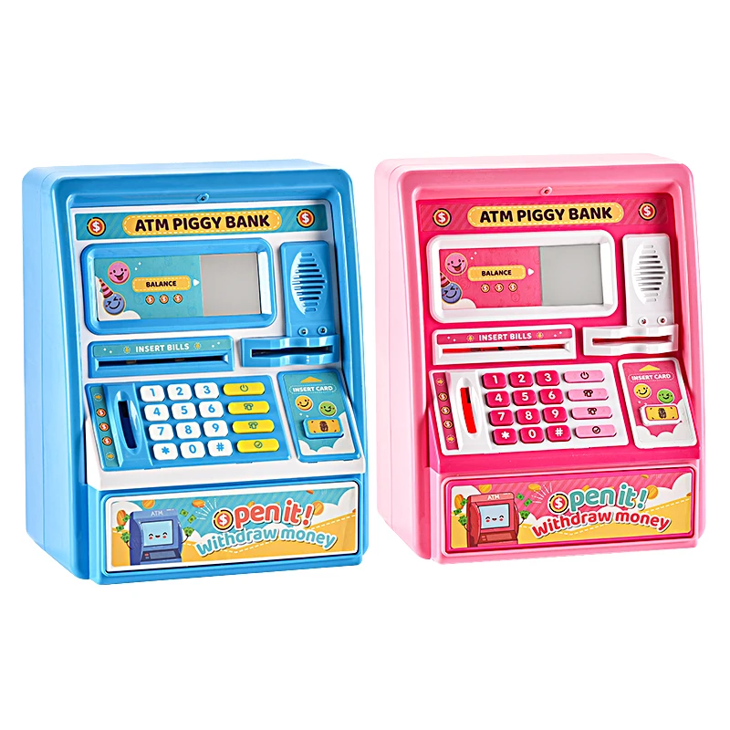 new kids mini  piggy bank toys ATM savings bank toy Fingerprint Password ATM Card Money Box Toys
