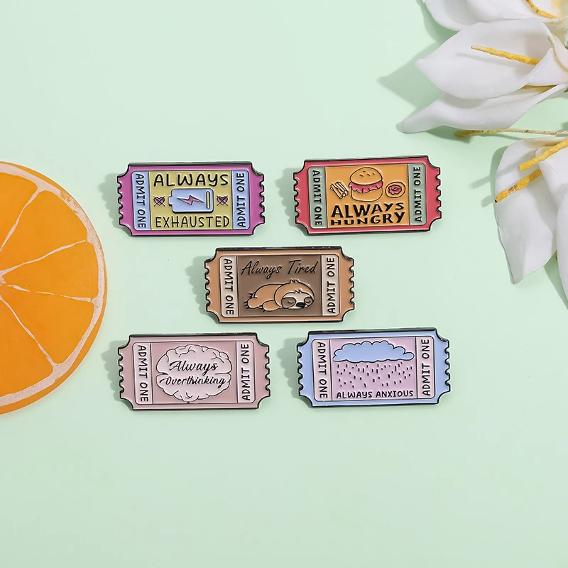 Always Hungry Overthinking Enamel Pins Creative Bookmark Lapel Pin Metal Backpack Relieve Anxious Brooch Wholesale Jewelry Badge