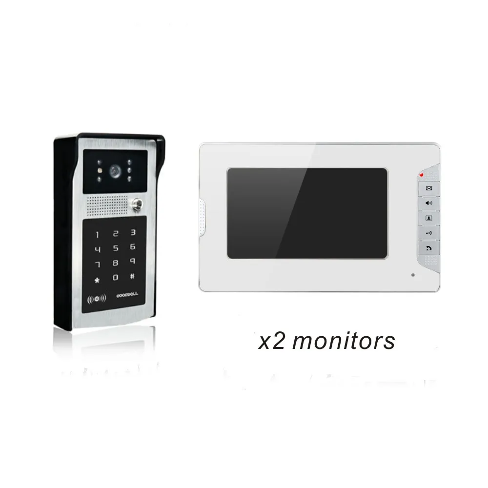 
XSL-V70E-IDS-1V2 fashion type 7' unlock by password and swipe ID card intercom system for 2 apartments video door phone 