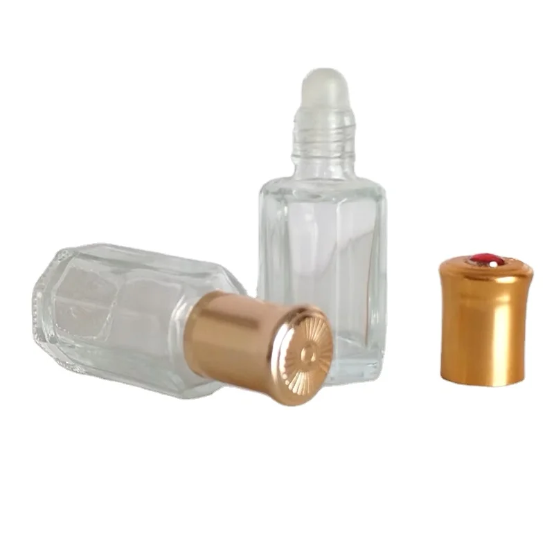3ML 6ML 12ML Holy Water Glass Bottle Octagonal Roller Bottles Storage Arabic Perfume Attar Oud