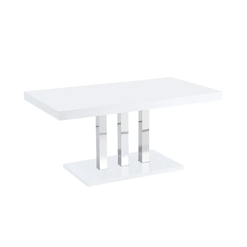 High gloss White dining table MDF table top covered stainless steel column